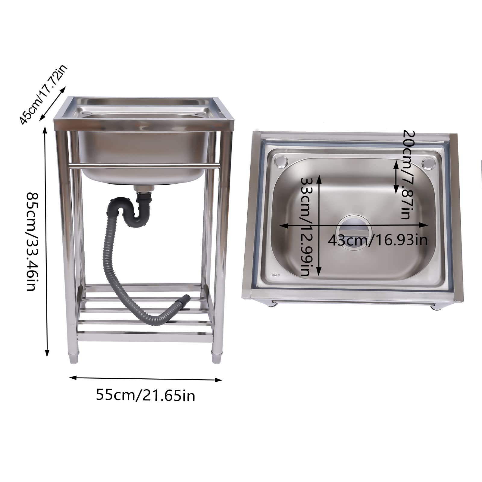Gdrasuya10 Commercial Stainless Steel Utility Sink - 1 Compartment Freestanding Single Bowl Kitchen Sink for BBQ, Restaurant, Canteen & Laundry | Durable Heavy-Duty Sink for Catering, Backyard & Commercial Use