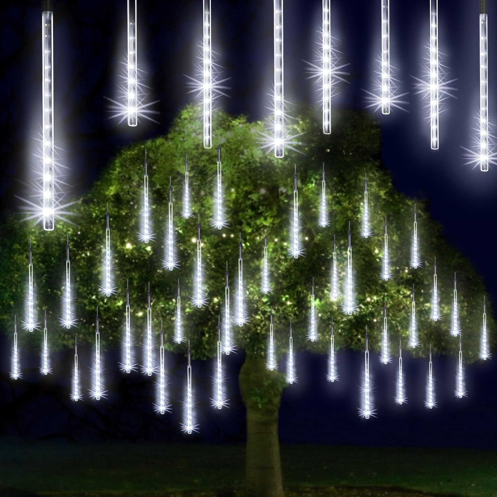 Meteor Shower Lights - 16inch 10 Tube 240 LED Outdoor Raindrop Lights for Christmas Halloween Wedding Valentine Decorations | Weatherproof White Falling Rain Tree Lights for Garden, Patio, and Holiday Party Decor