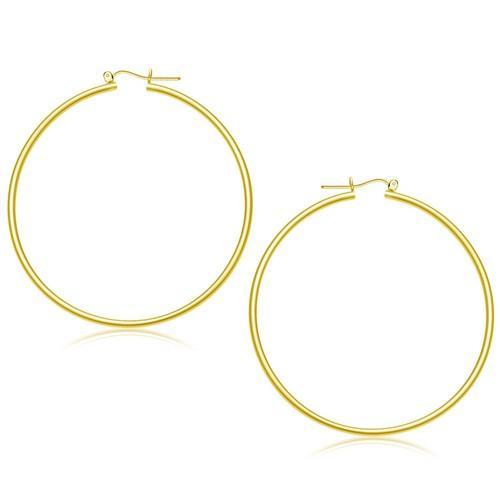 14K Yellow Gold Polished Hoop Earrings - 55mm Dainty Everyday Hoops for Women | Perfect for Casual Wear, Office & Special Occasions