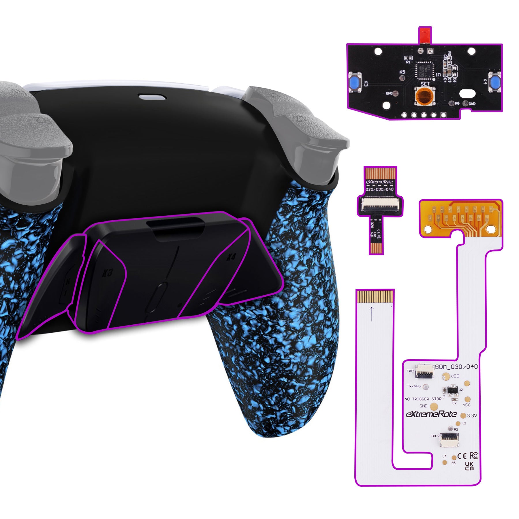 eXtremeRate RISE4 V3 Remappable Back Button Kit for PS5 Controller (BDM-030/040/050) - Textured Blue | Customizable Gaming Buttons for FPS, Racing & Competitive Play
