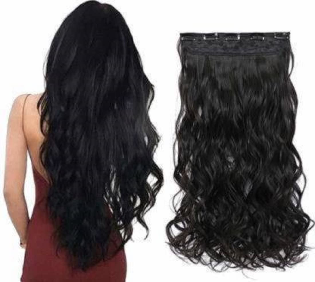 Abrish 24 Inch Long Curly Black Human Hair Extensions for Women - Natural Looking Synthetic Hair Weave for Girls | Perfect for Daily Wear, Parties & Special Occasions