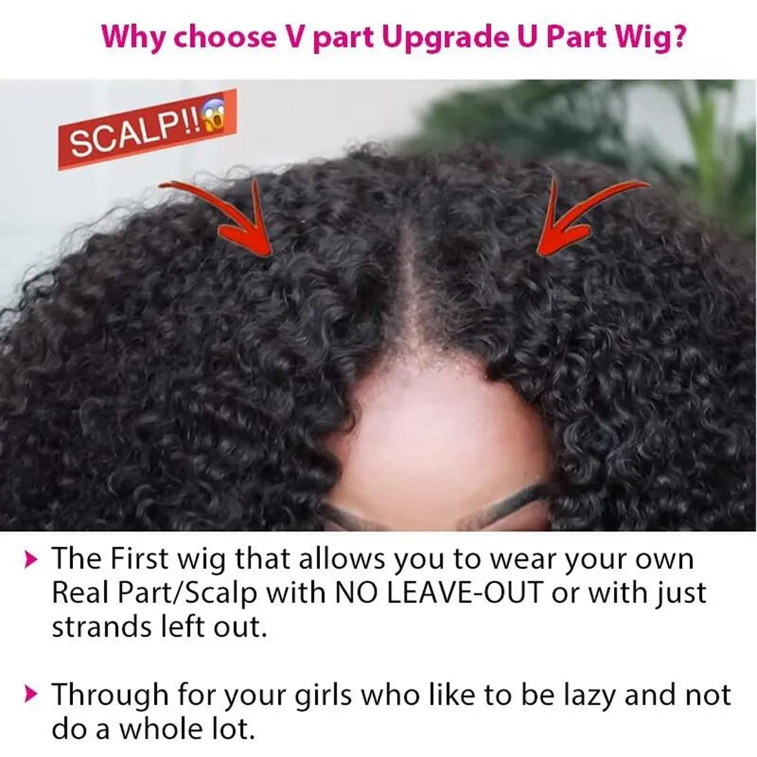 UNICE V Part Human Hair Wig - Kinky Curly Brazilian Virgin Hair with Drawstring | Glueless No Leave Out U Part Wig for Women | Beginner Friendly 150% Density 24 Inch | Perfect for Daily Wear, Parties & Protective Styling