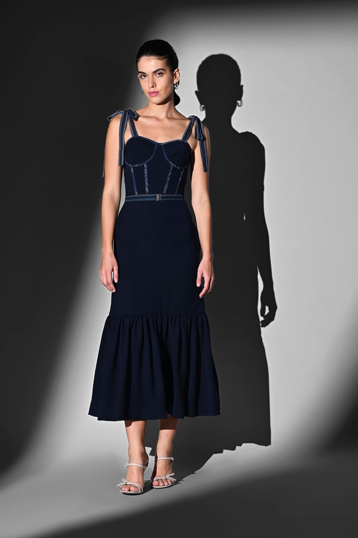 Indigo Blue Corset Tie-Up Dress for Women - Elegant Bodycon Midi Dress for Parties, Date Nights & Special Occasions