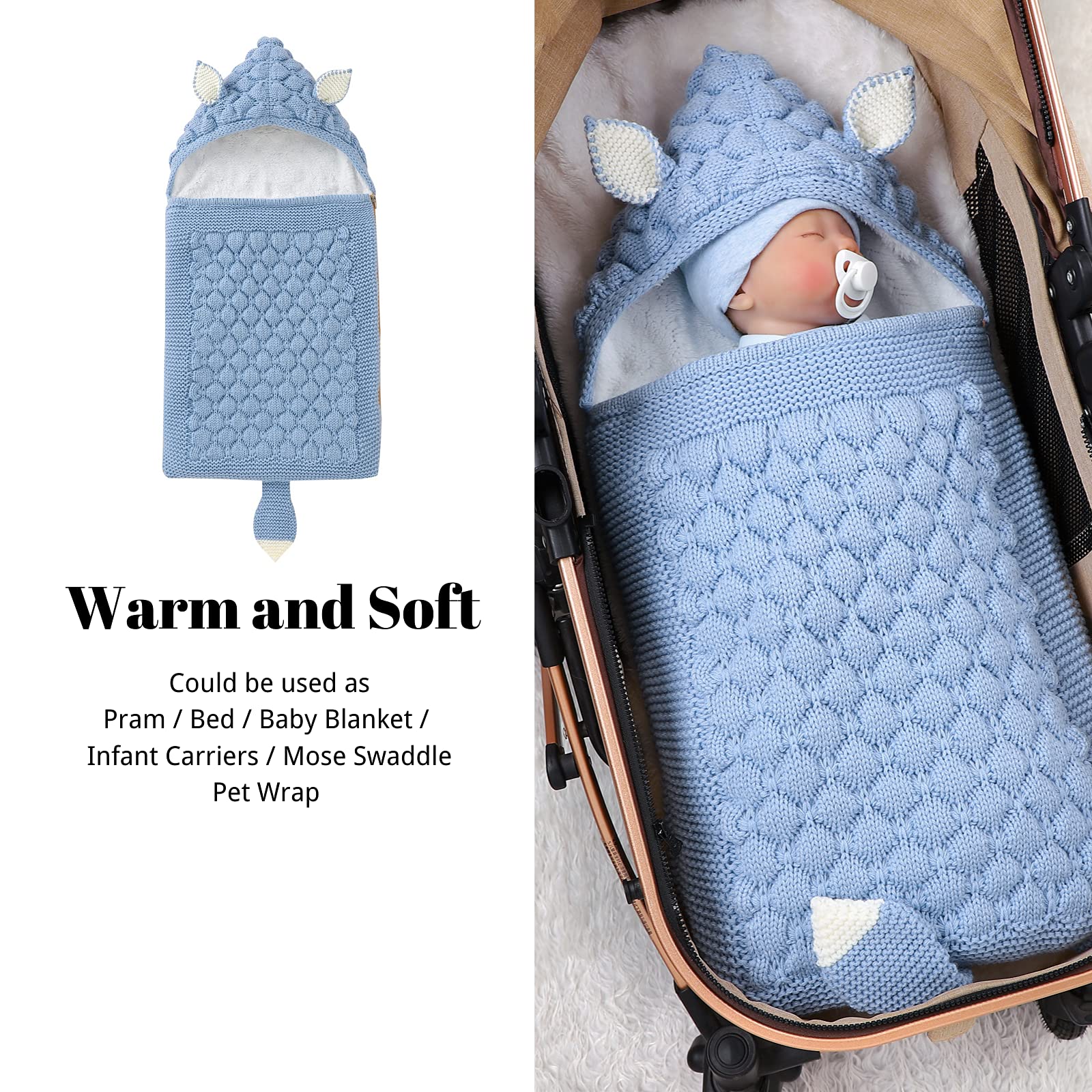 Opewod Unisex Baby Swaddle Blankets - Soft Fleece Knit Swaddle Wrap for Newborns 0-12 Months - Warm Stroller Wrap for Baby Girls & Boys - Perfect for Sleeping, Nursing & On-the-Go Comfort