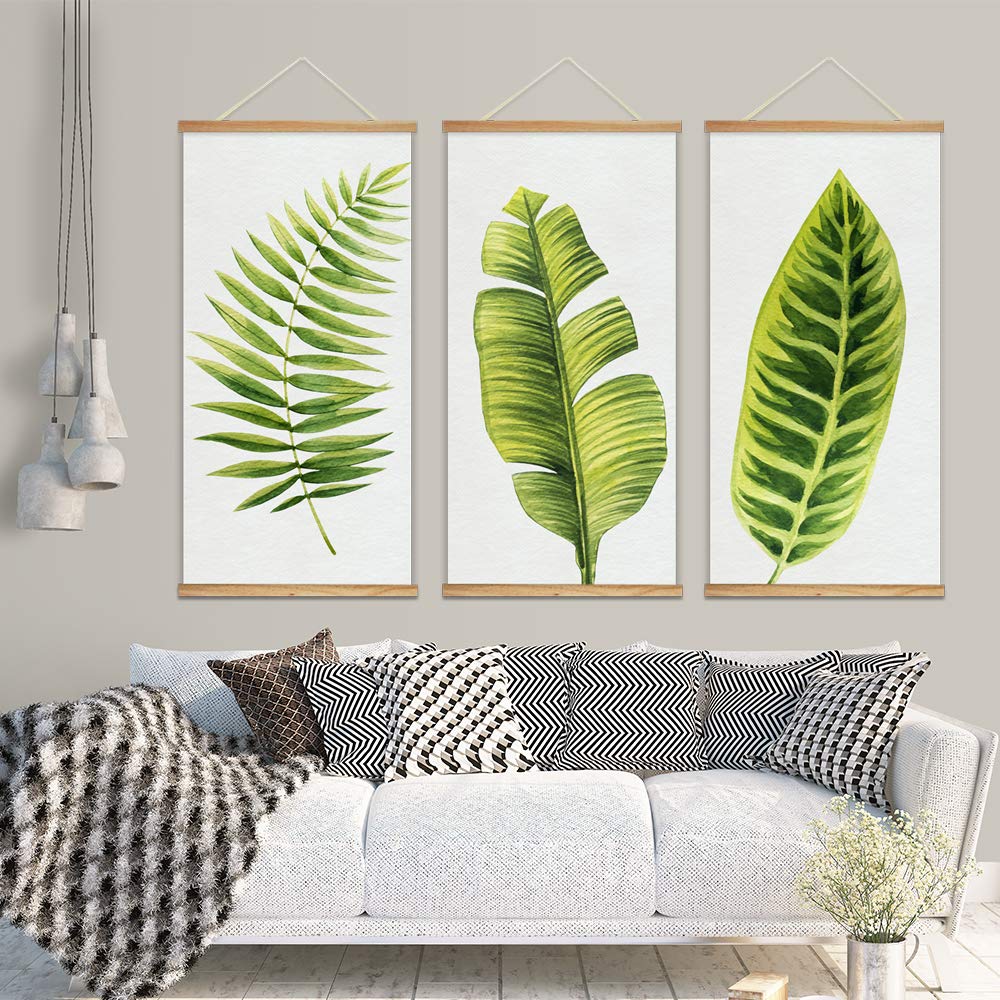 Wall26 Framed Green Plants Wall Art - 3 Panel Canvas Prints 18x36 Inches, Ready to Hang with Wood Frames | Perfect for Living Room, Bedroom & Office Decor