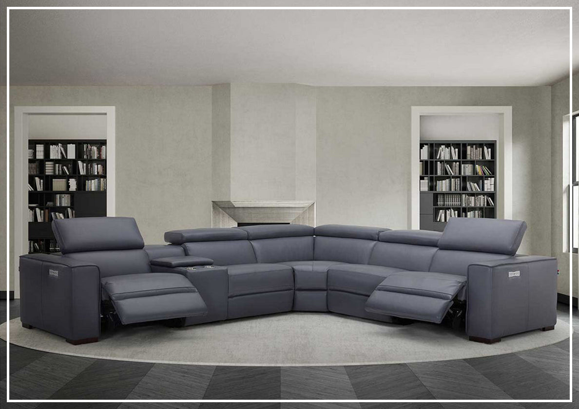 Gio Italia Aventura L-Shaped Leather Power Reclining Sectional Sofa - Modern Living Room Furniture for Home Theater & Family Gatherings