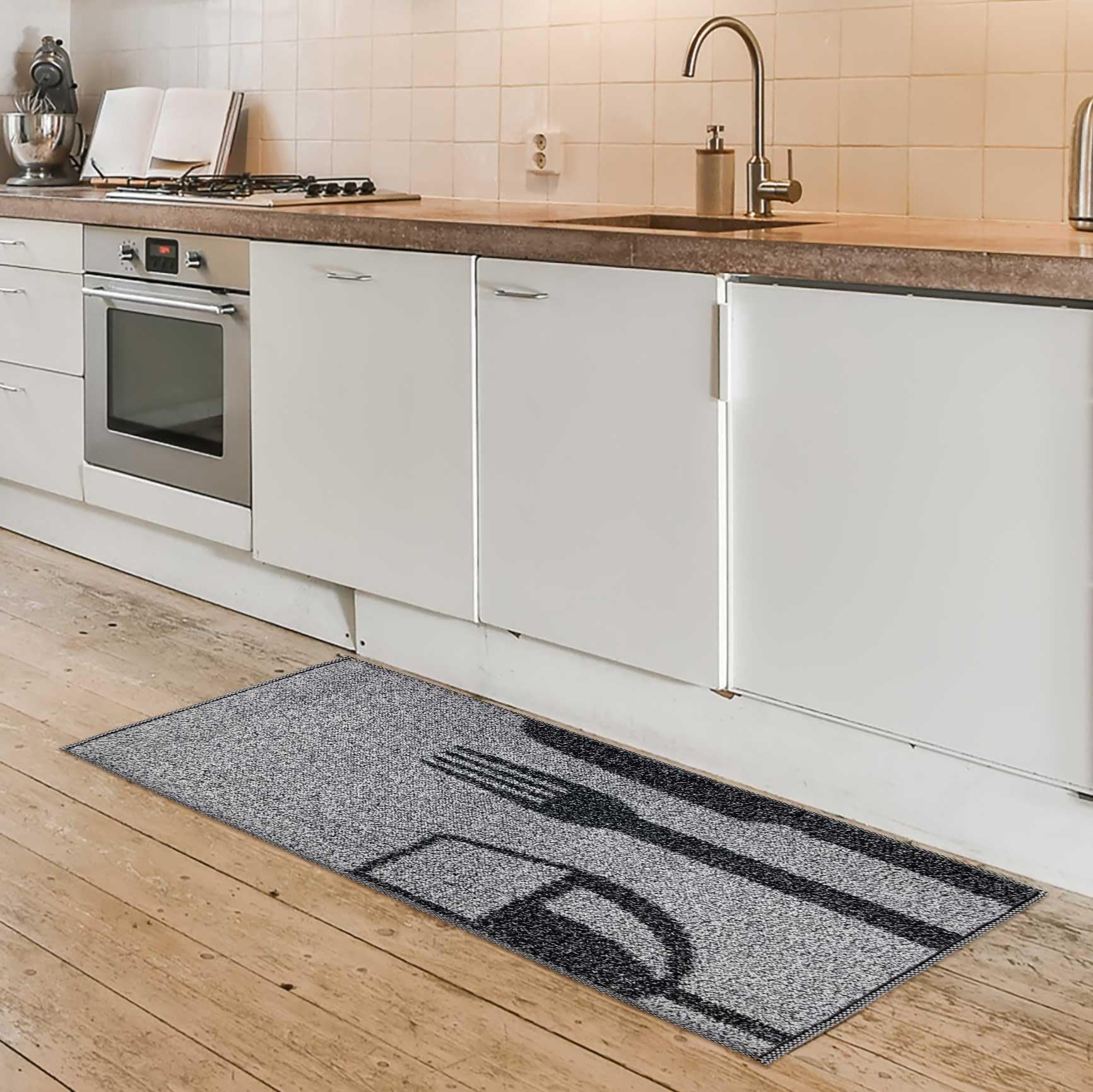 Non-Slip Cotton Kitchen Rug - Absorbent, Washable, Anti-Fatigue Mat for Cooking & Dishwashing - Gray, 55x240 cm - Perfect for Kitchens, Laundry Rooms & Entryways