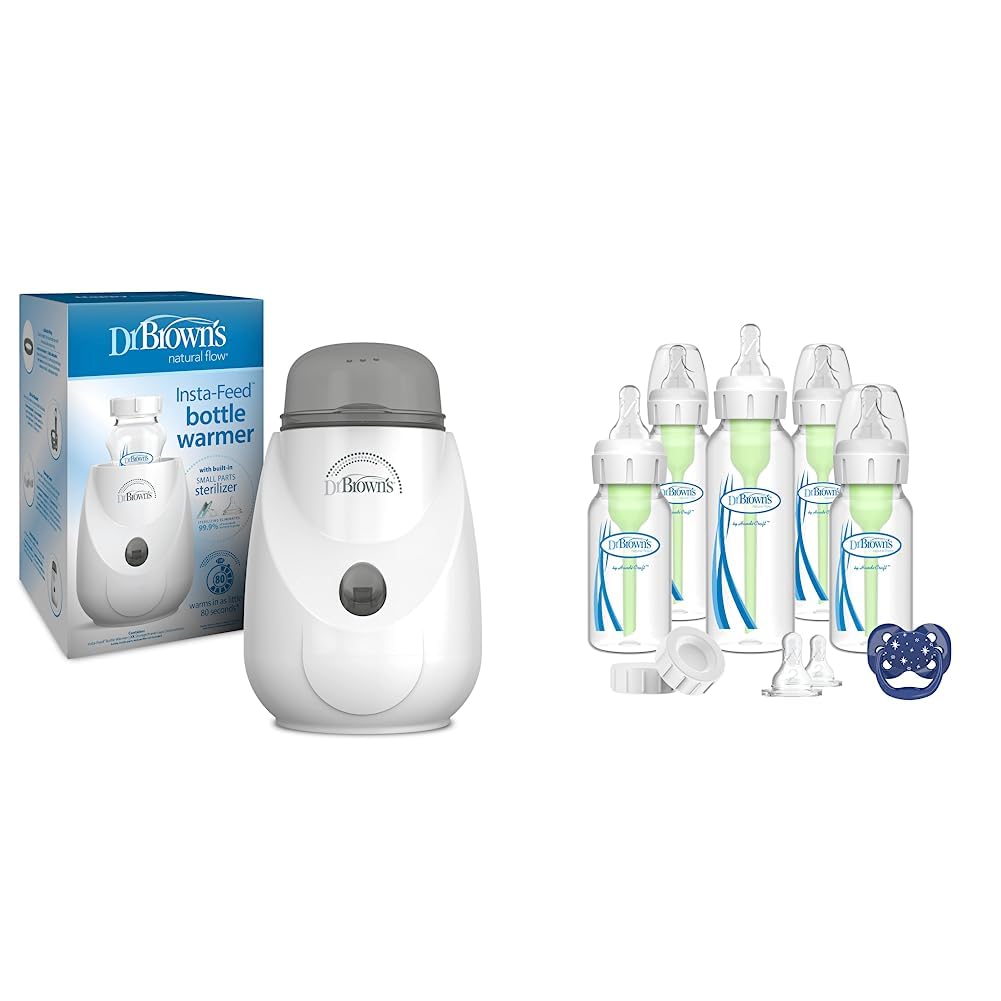 Dr. Brown's Insta-Feed Bottle Warmer & Sterilizer with Baby Bottles Gift Set - Fast Heating & Safe Sterilization for Newborns - Perfect for Home, Travel & Daycare Use