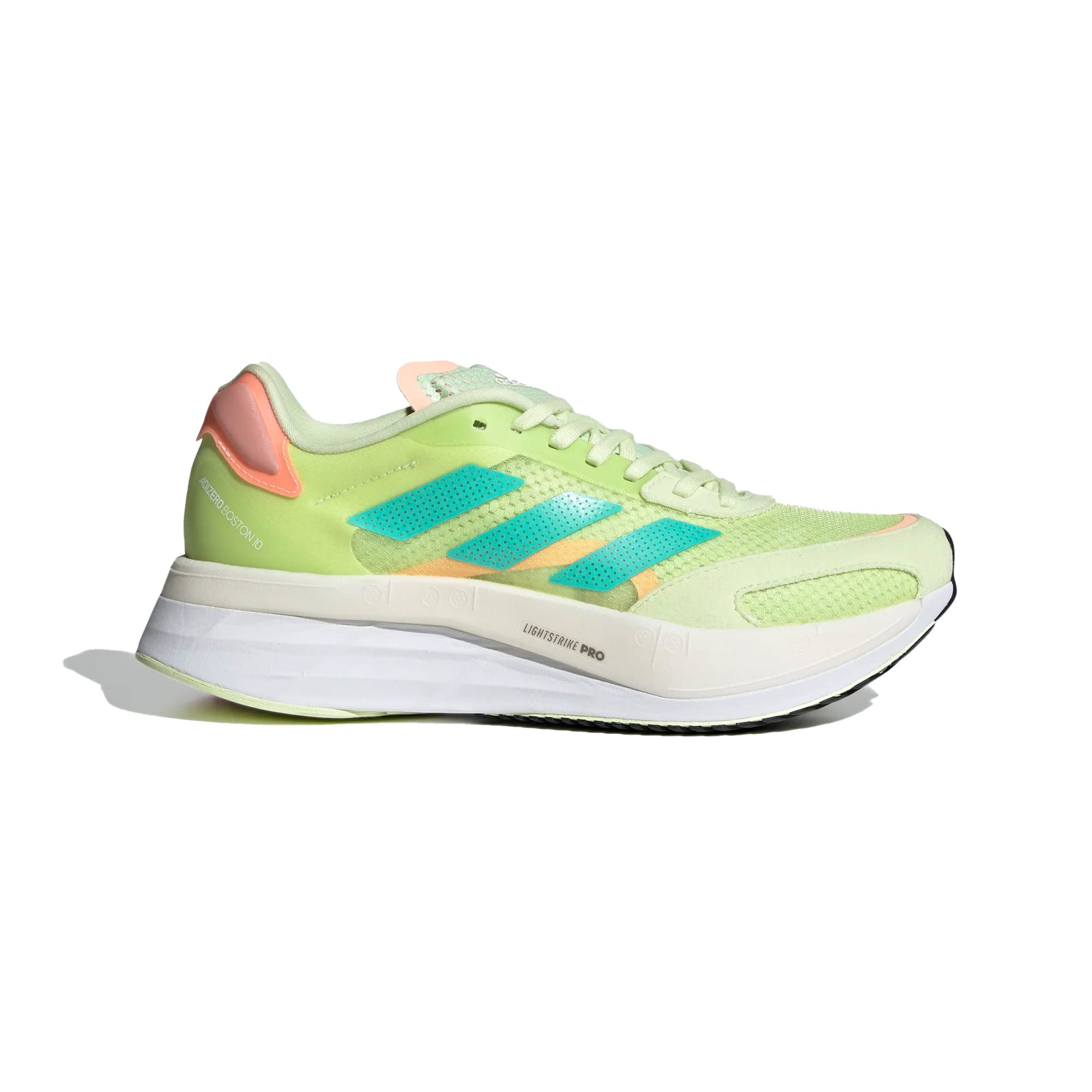 Adidas Adizero Boston 10 Running Shoes for Men - Almost Lime/Mint Rush/Light Flash Orange - Size 9 B (M) - Lightweight & Responsive for Marathon Training & Road Running