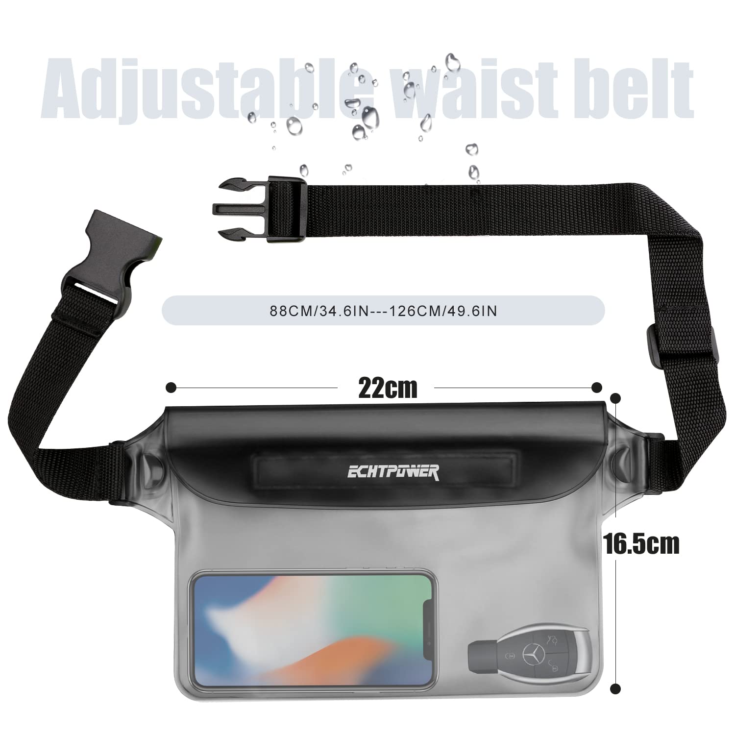 ECHTPower 2-Pack Waterproof Pouch Bag - Adjustable Waist Strap Dry Bag for Swimming, Beach, Kayaking, Boating & Outdoor Activities | Perfect for Water Sports, Travel & Adventure