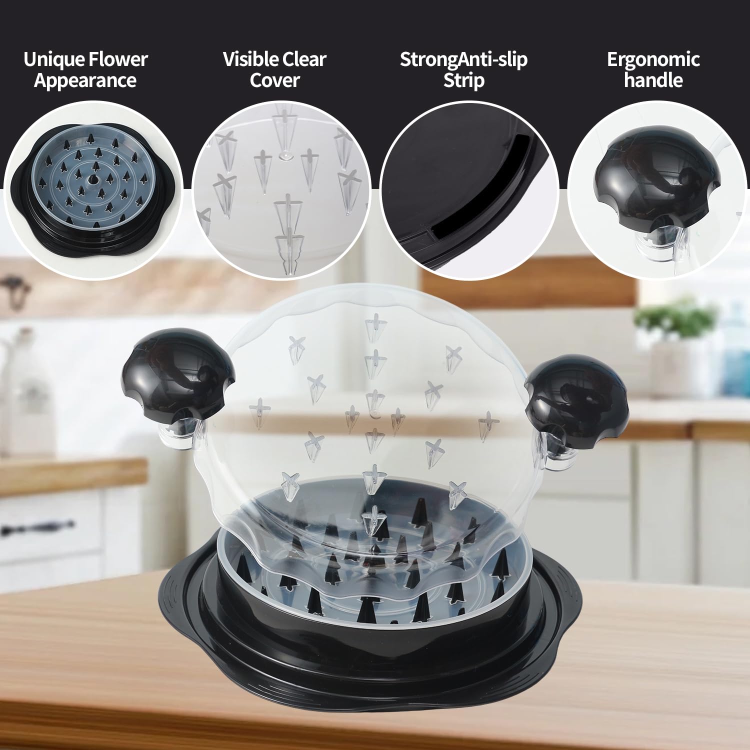 Premium Chicken Shredder Tool - Large BPA-Free Meat Shredder with Brush & Fork, Anti-Slip Ergonomic Handle for Pulled Chicken, BBQ, Tacos, Salads - Includes Separate Plate (10x10x2 Inches, Black)
