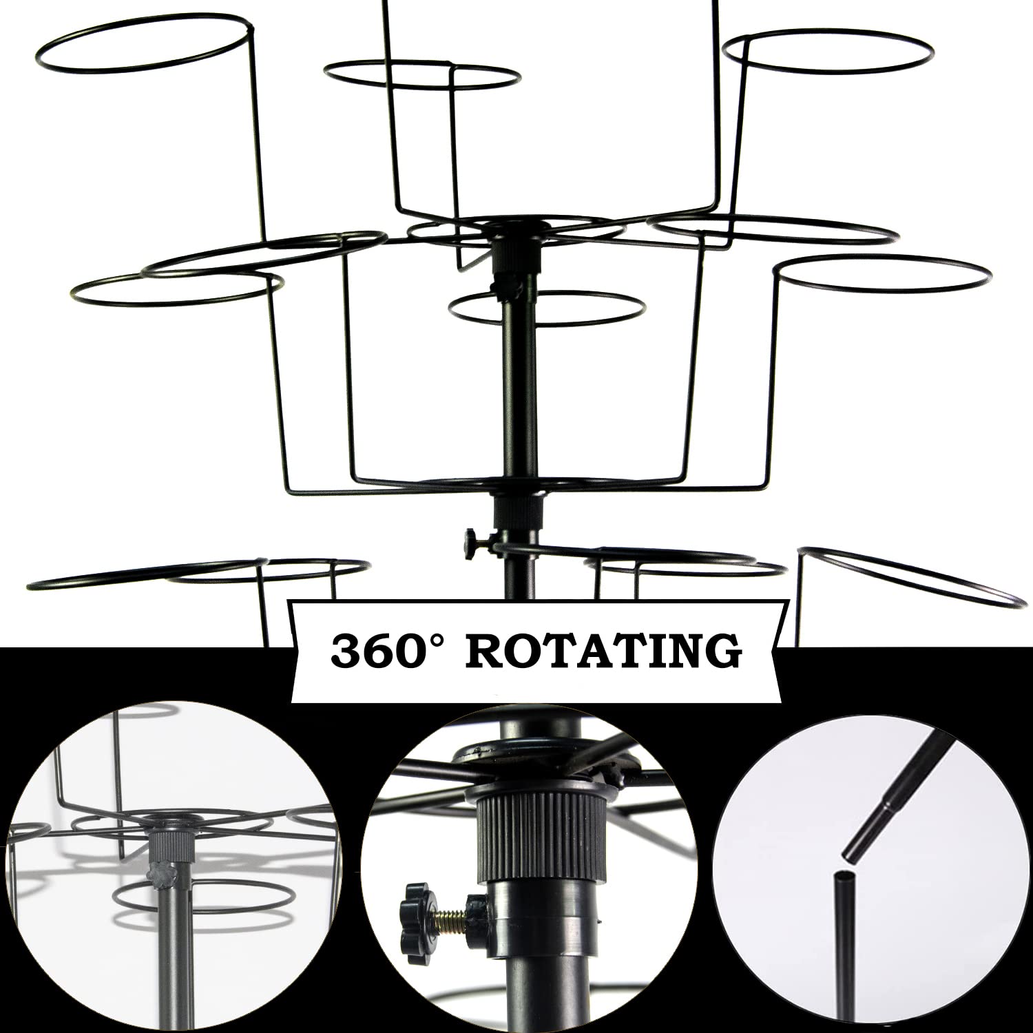 6-Tier Rotating Hat Display Rack with 30 Adjustable Hooks - Free Standing Metal Hat Hanger Stand with Wheels for Retail Stores, Wig Caps & Baseball Caps | Perfect for Hat Shops, Department Stores & Boutique Displays