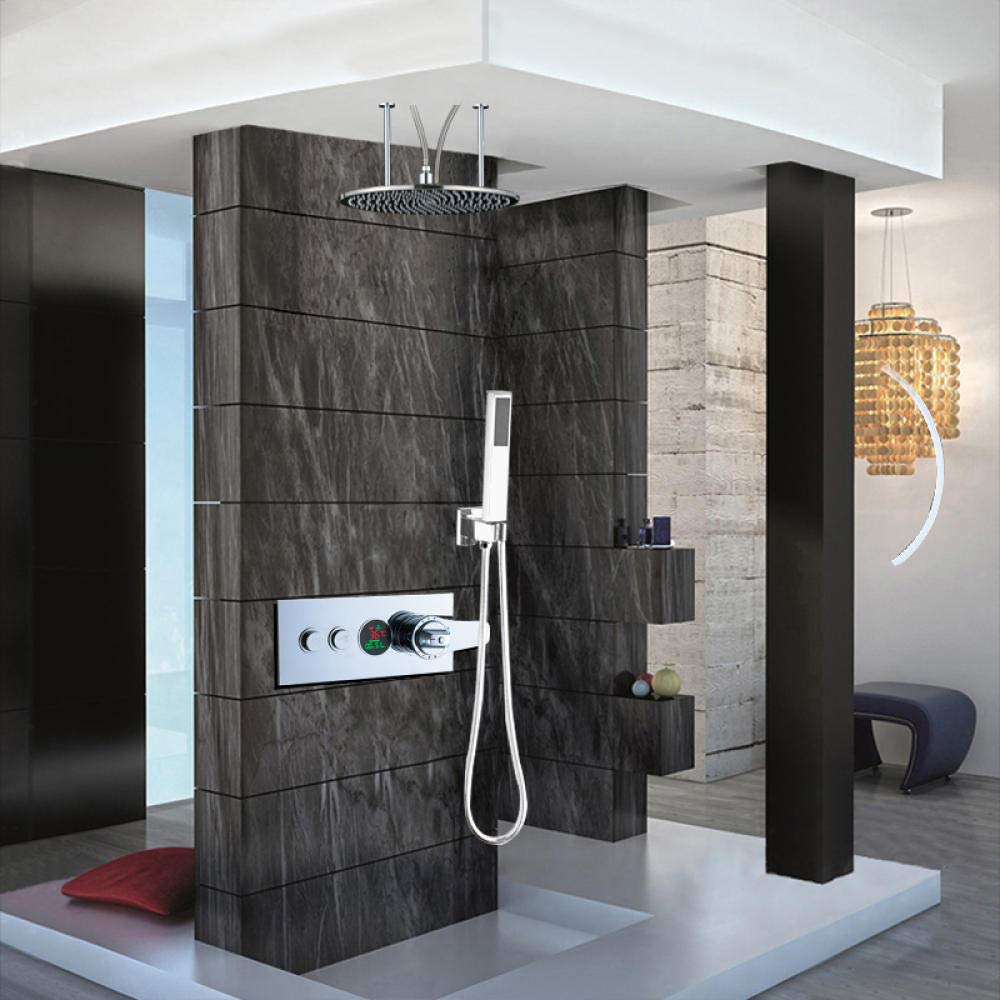 20 Inch Chrome LED Thermostatic Shower Faucet Mixer Set with Digital Display - Wall Mounted Hand Shower with Hot & Cold Water Switch - Perfect for Modern Bathrooms & Spa-Like Showers