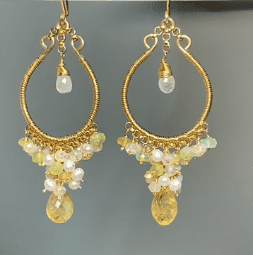 14K Gold Filled Citrine Hoop Earrings with Opal, Pearl & Moonstone Clusters - Boho Chic Jewelry for Women, Perfect for Weddings, Parties & Everyday Wear