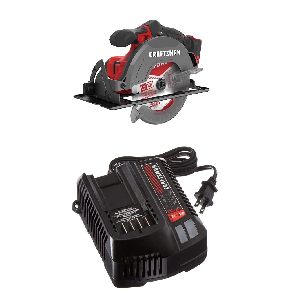 CRAFTSMAN V20 6.5-Inch Cordless Circular Saw with Fast Charger - Lightweight Power Tool for Woodworking, DIY Projects & Construction (Battery Sold Separately, Model CMCS500B & CMCB104) - Perfect for Cutting Plywood, Lumber & Decking Materials