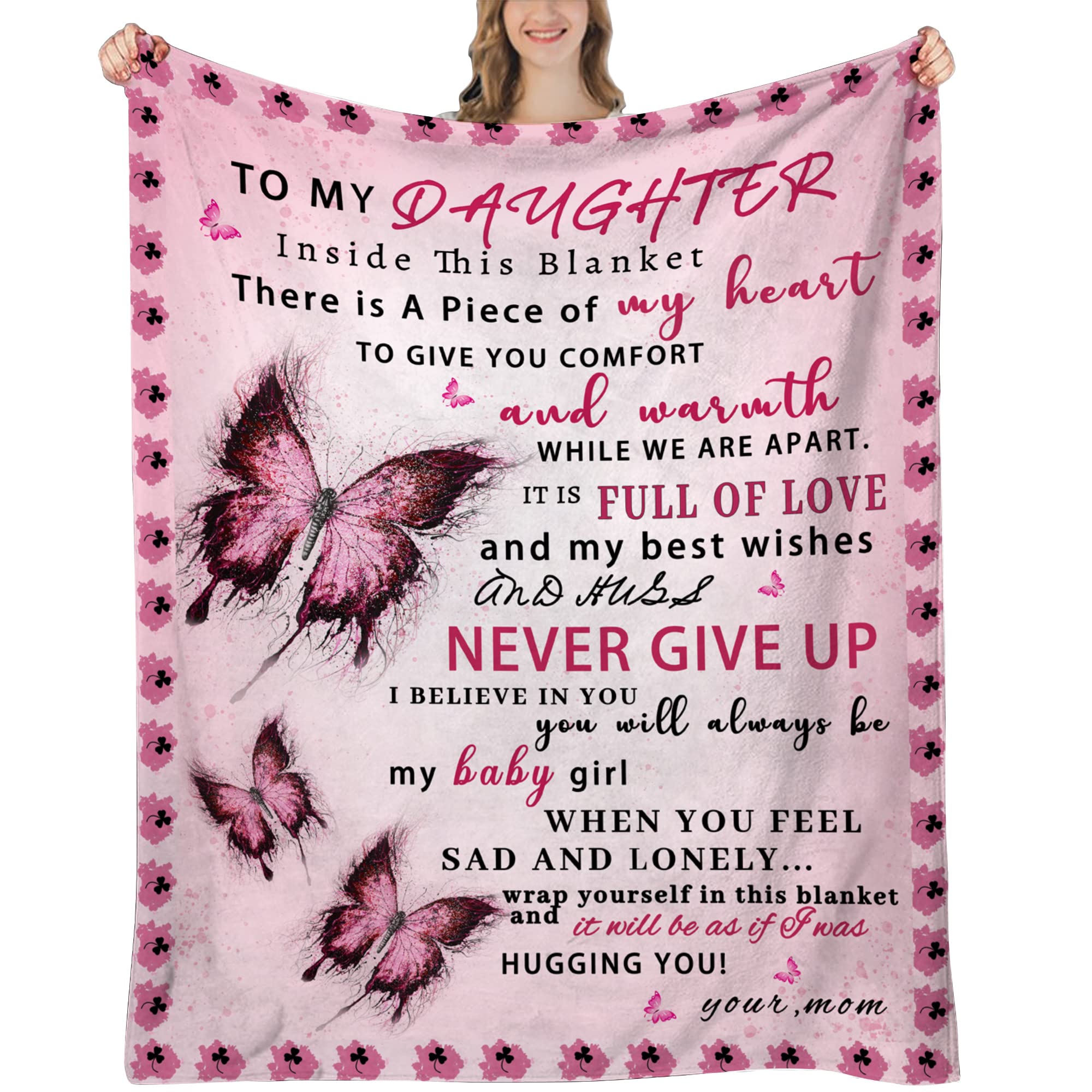 Soft Pink Butterfly Fleece Blanket for Daughter - 60