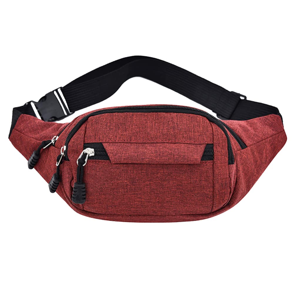 KESYOO Unisex Travel Waist Pack - Durable Cloth Fanny Pack for Men & Women - Adjustable Running Belt for Outdoor Sports, Hiking & Gym - Secure Pocket Wallet (Red)