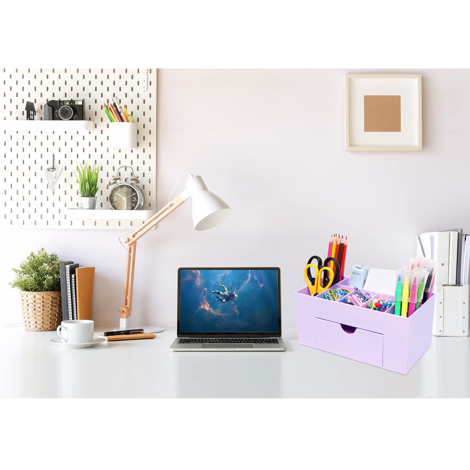 8-Compartment Purple Desk Organizer with Pen Holder & Pencil Cup - Office Supplies for Desk Organization | Perfect for Home, Office & School Workspace Accessories