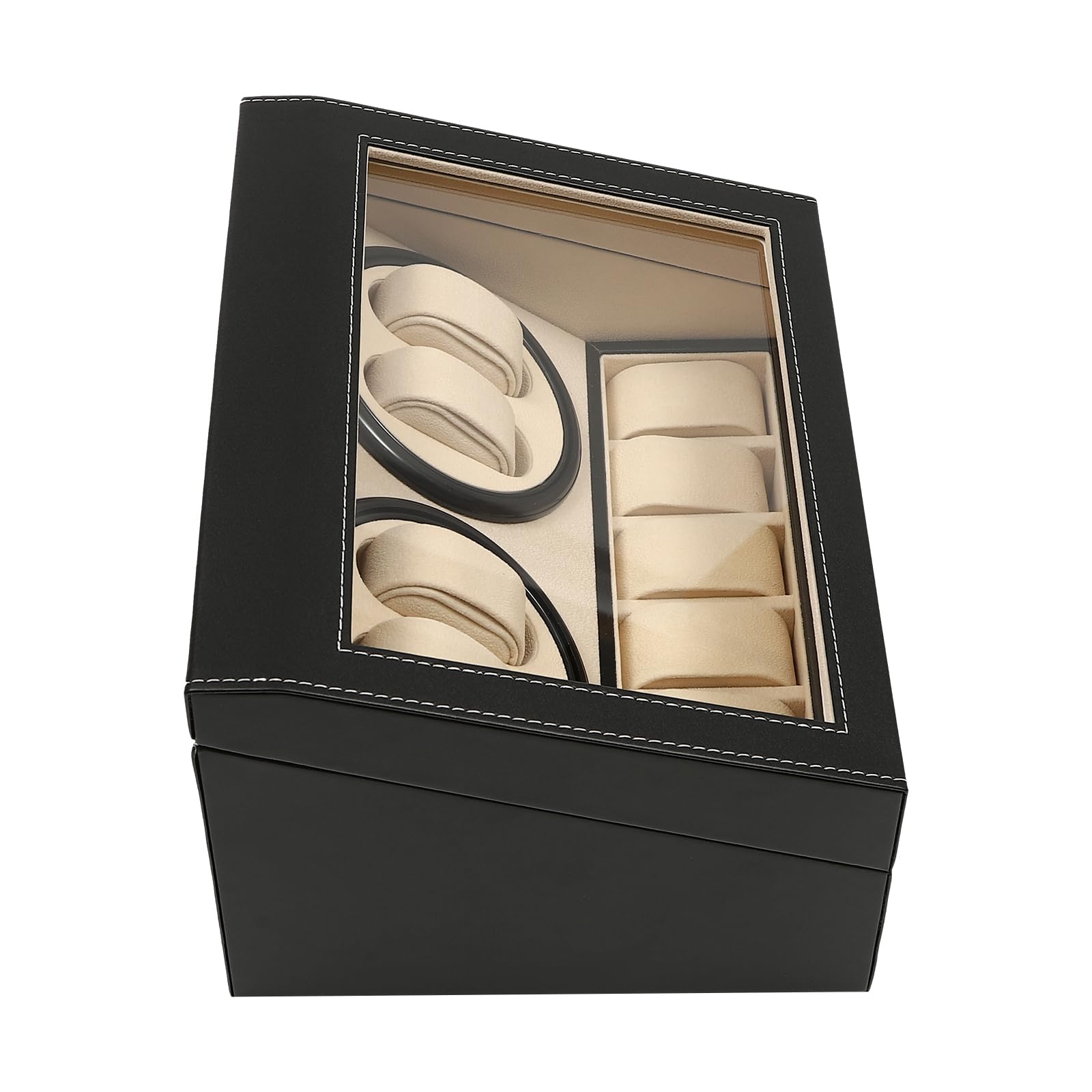Premium Automatic Watch Winder Display Box - PU Leather 4+6 Rotating Watch Storage Case with Soft Pillows for Rolex & Luxury Watches | Perfect for Home, Office & Watch Collector Display