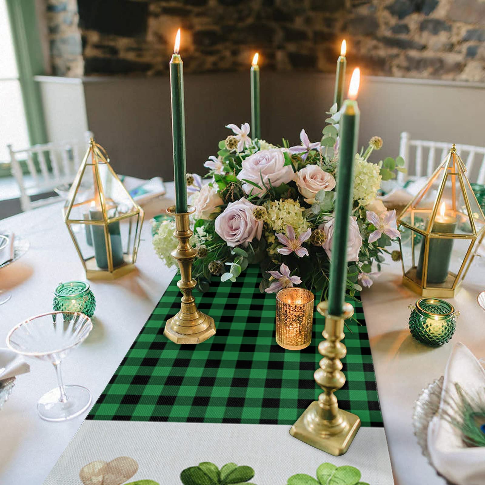 Irish Clover Table Runners 13x70 Inches - St. Patrick's Day Green Lattice Table Linens for Round, Kitchen, Coffee & Dining Tables - Washable & Durable for Home Decor, Parties & Holiday Celebrations