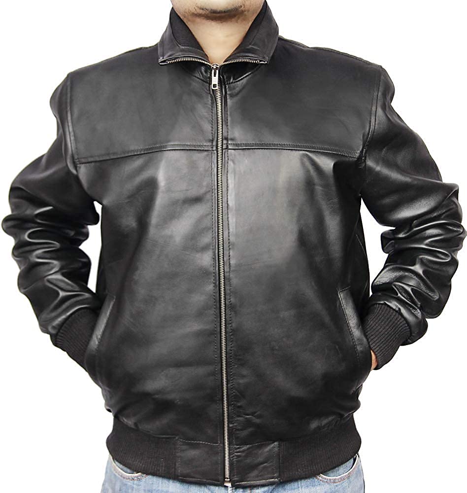 Stylish Genuine Sheepskin Leather Jacket for Men - Bomber Style VM19217202 | Perfect for Casual Wear, Night Out & Motorcycle Riding