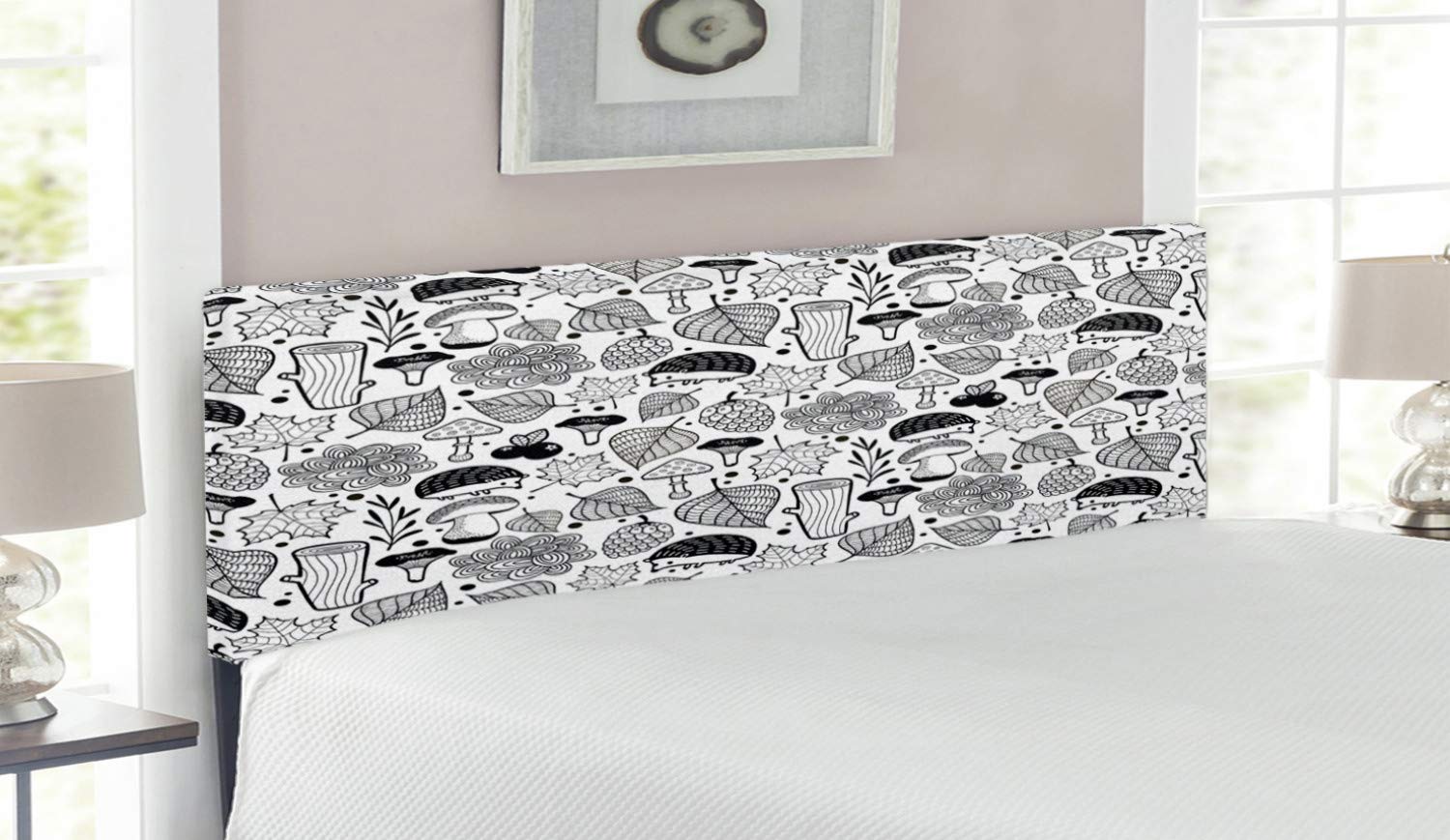 Ambesonne Hedgehog Headboard - Queen Size Upholstered Metal Bed Headboard with Memory Foam, Black & White Woodland Doodle Pattern | Eco-Friendly Nature Design for Bedroom Decor | Perfect for Modern, Kids & Guest Rooms