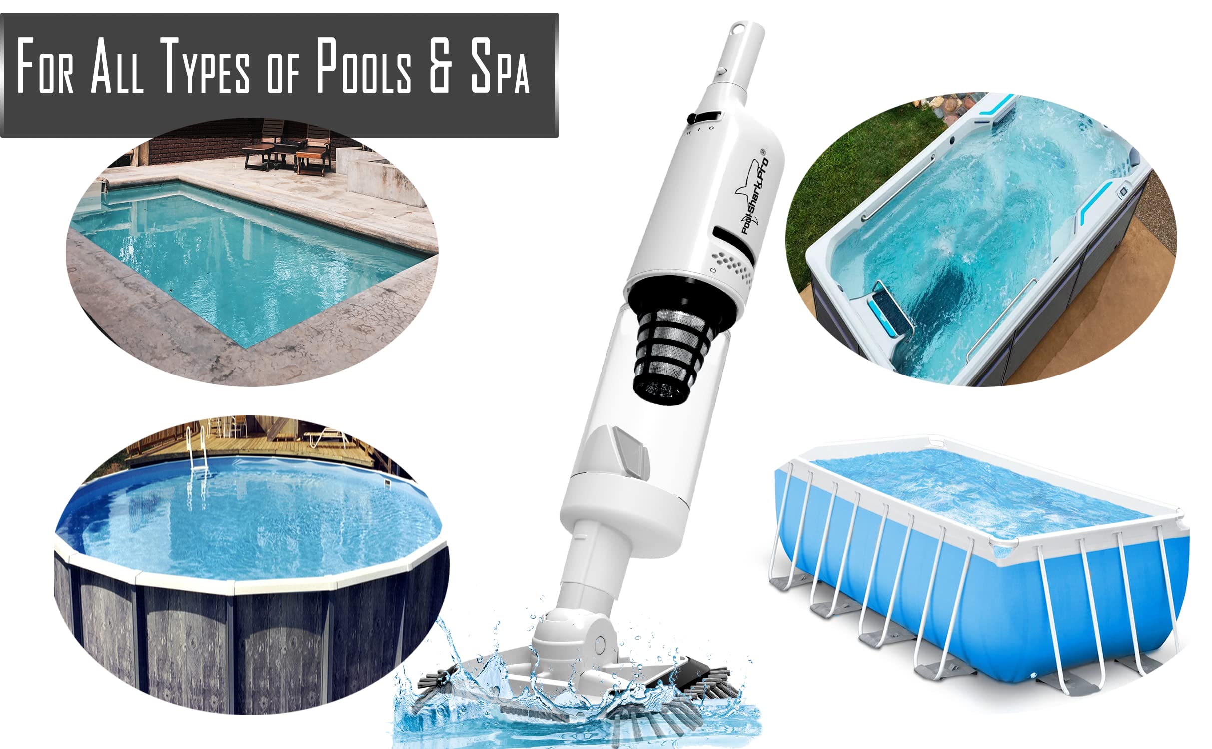 **POOL SHARK Pro Cordless Pool Vacuum – 1.5 Hours Strong Suction, Handheld Rechargeable Pool Cleaner with Roller & Heavy Duty Brushes for Inground & Above Ground Pools – Perfect for Deep Cleaning & Quick Maintenance**