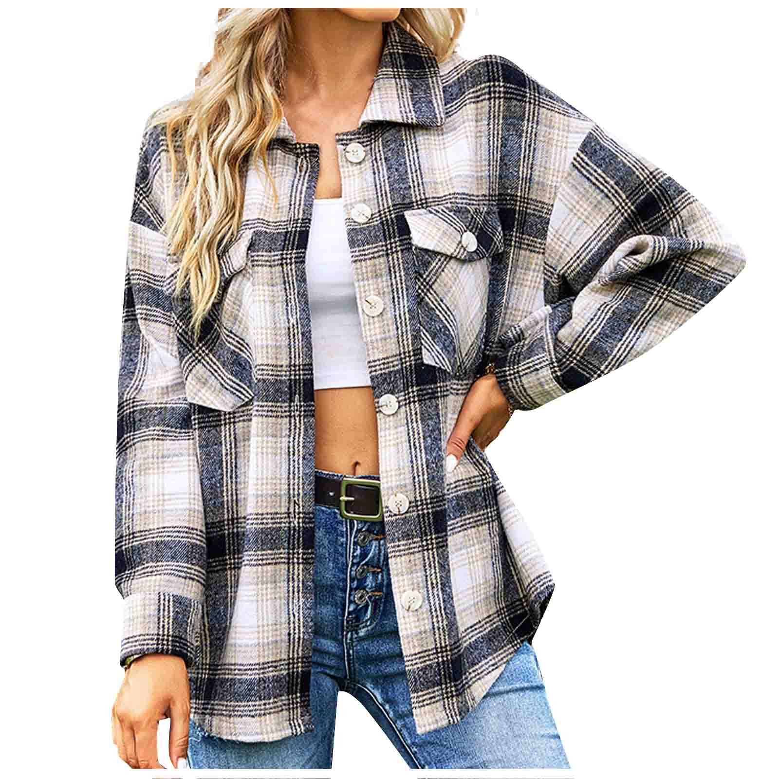 UODSVP Women's Winter Coat - Stylish Plaid Button-Up Jacket with Pockets & Long Sleeves for Casual Outfits | Perfect for Office, Dating & Winter Fashion
