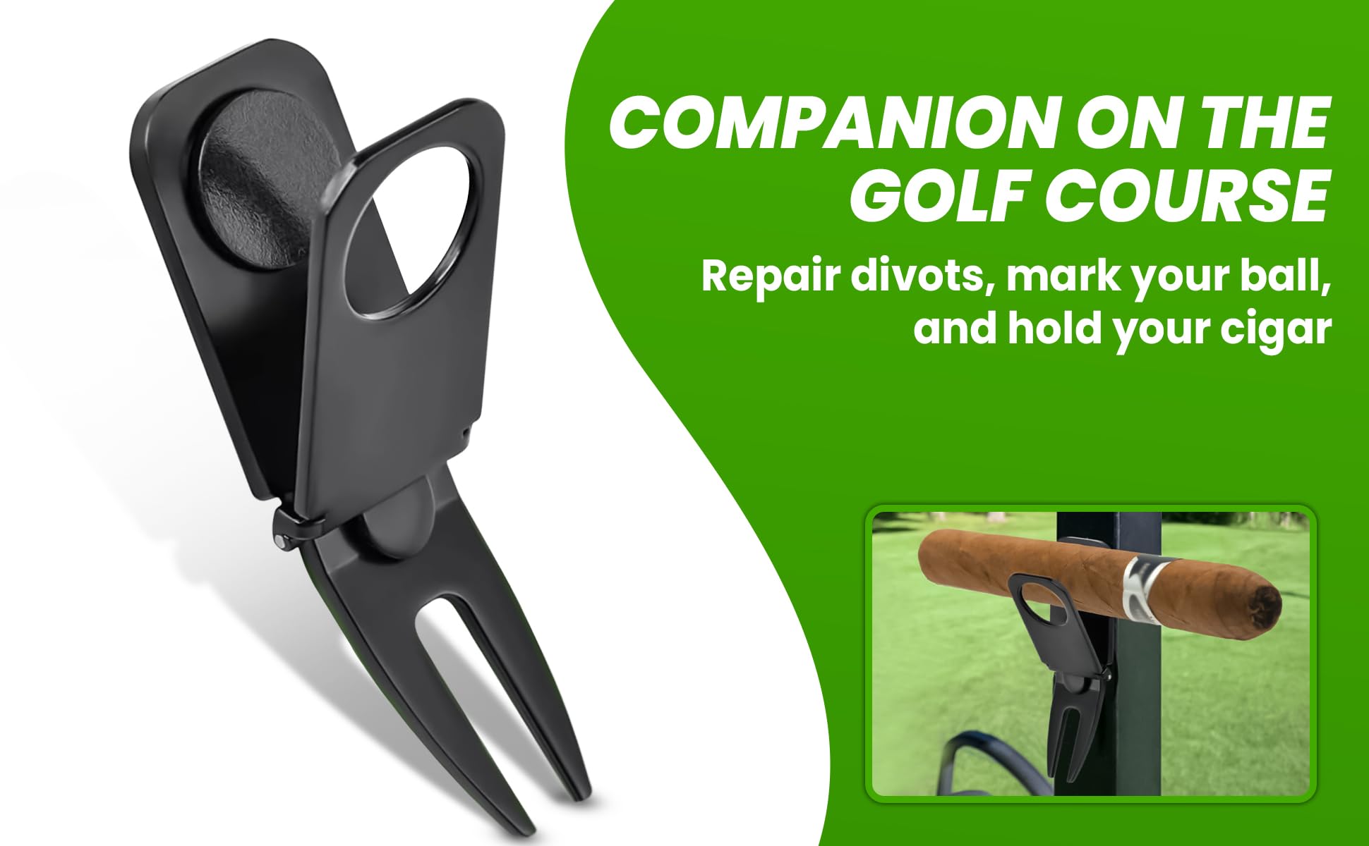 Premium Golf Divot Repair Tool with Magnetic Ball Marker & Cigar Holder - Compact & Durable Golf Accessories for Men & Women - Perfect for Greens, Tournaments & Casual Play