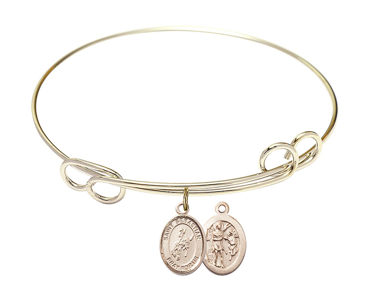 7 1/2 Inch Round Double Loop Bangle Bracelet with St. Sebastian Rodeo Charm - Western Jewelry for Cowgirl Fashion & Rodeo Events