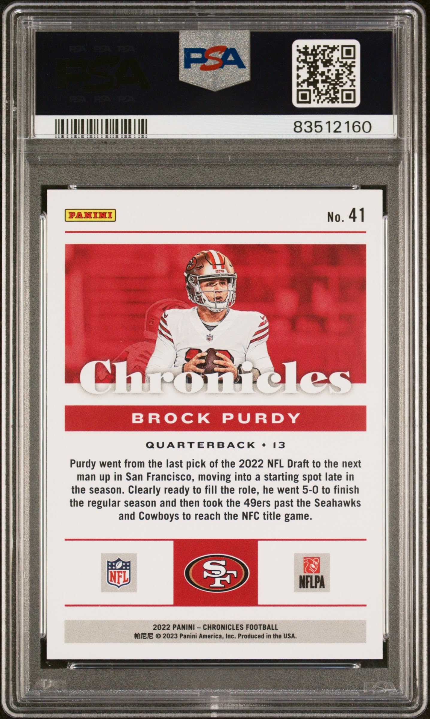 Brock Purdy 2022 Panini Chronicles Football Rookie Card #41 PSA 9 Graded - Perfect for NFL Collectors, Sports Memorabilia Enthusiasts & Investment Collectibles