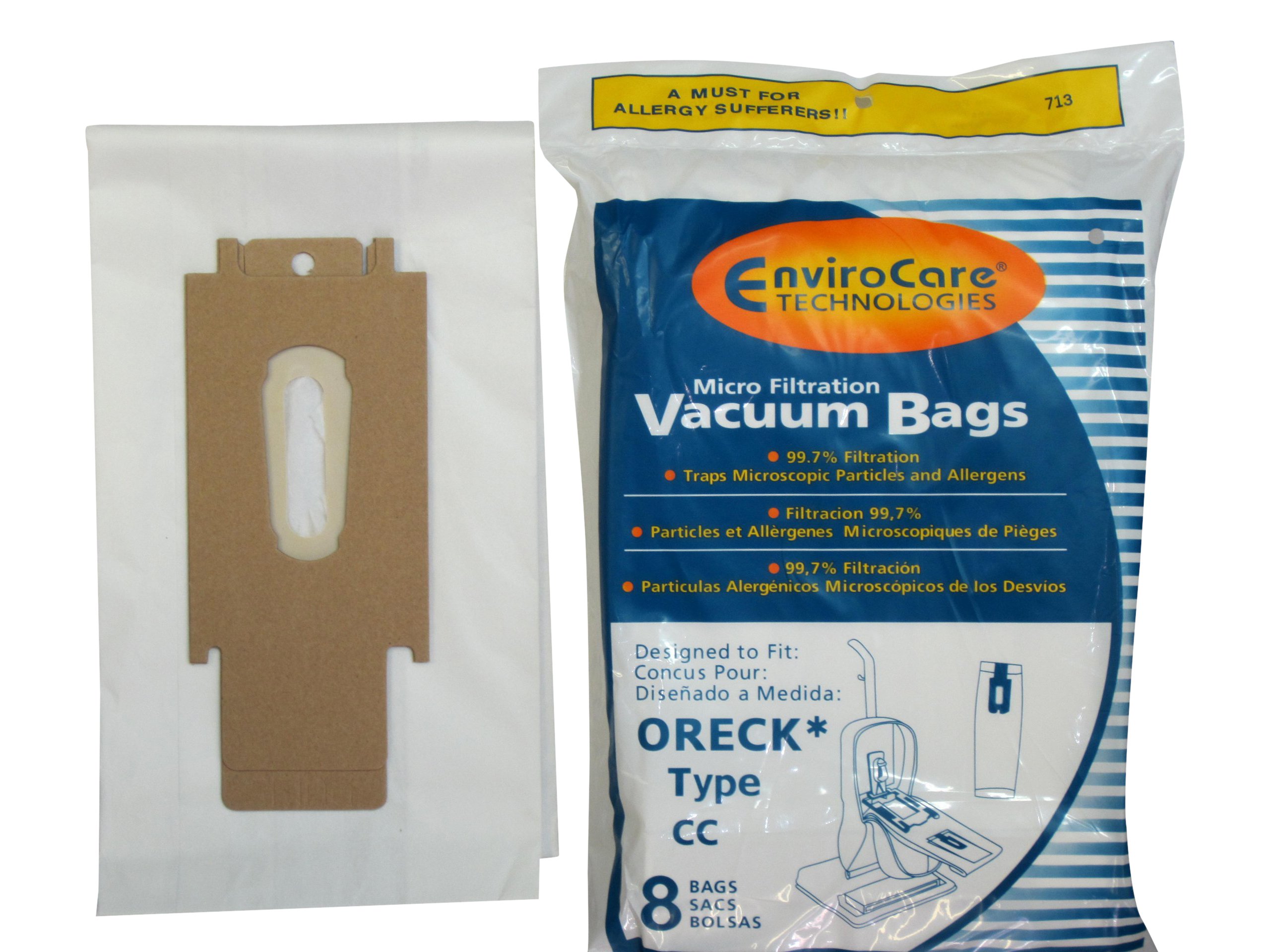 Oreck Vacuum Cleaner Bags - 8 Pack Compatible with Style 713 & Type CC Upright Models | Premium Filtration for Pet Hair & Allergies | Perfect for Home Cleaning & Office Maintenance