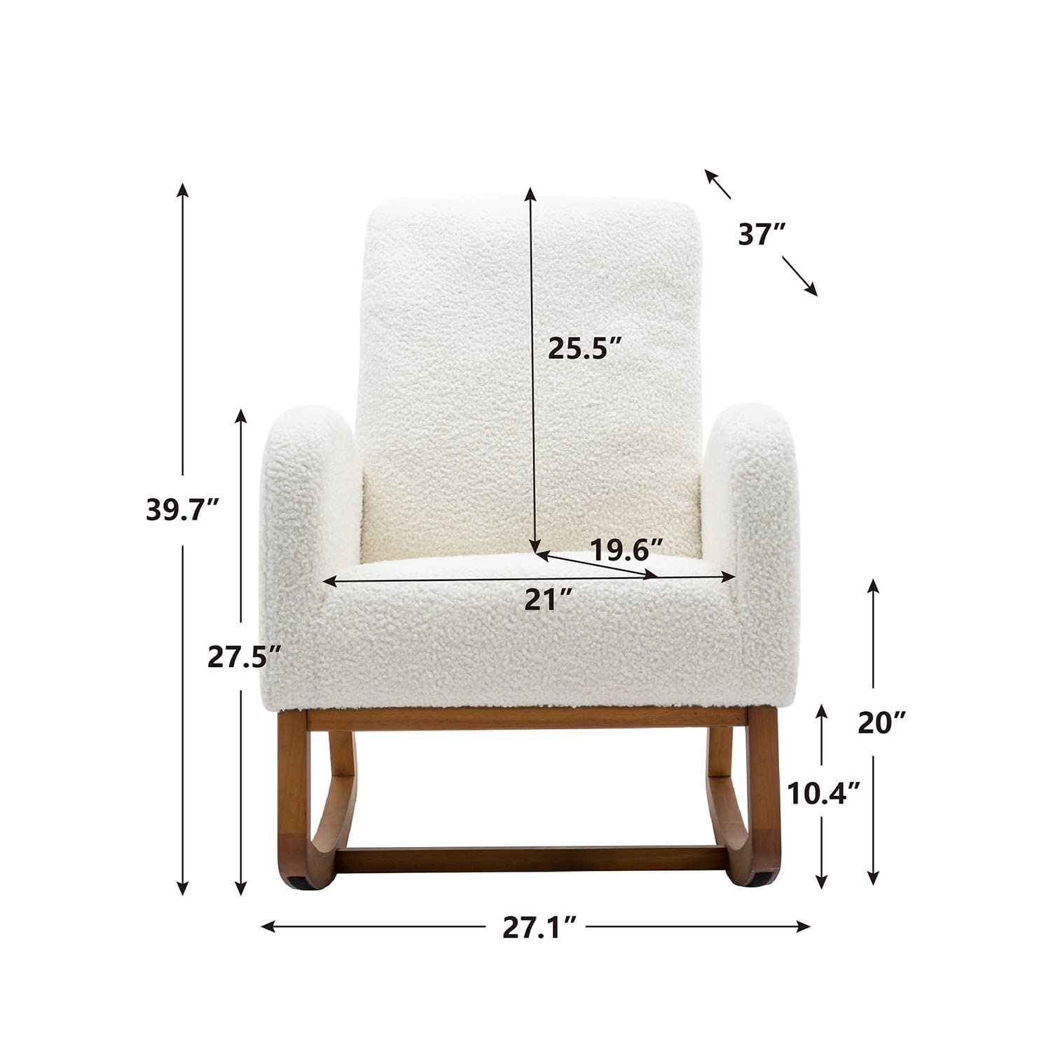 Antetek Modern Upholstered Nursery Glider Rocking Chair - Comfortable Baby & Kids Rocker with Side Pocket, High Back Support - Perfect for Nursery, Living Room, Bedroom (White)