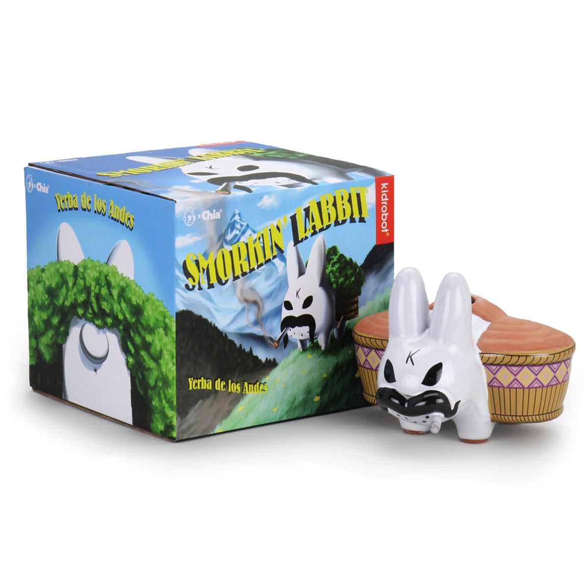 Kidrobot x Frank Kozik White Smorkin Labbit Chia Pet - Fun DIY Plant Growing Kit for Home Decor, Office Desk & Gift Ideas