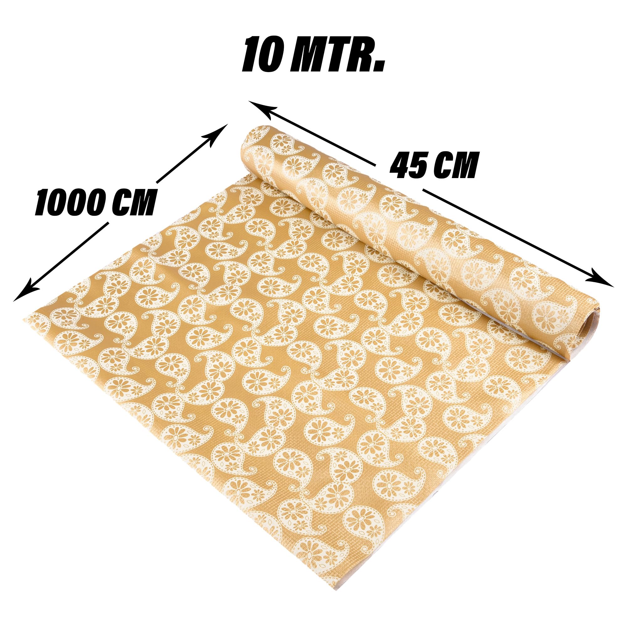 Kuber Industries Non-Slip Shelf Liner | Durable Kitchen Cabinet & Drawer Protector | Dot Pattern Shelf Mat | 10 Meter Roll | Golden | Ideal for Pantry, Bathroom & Wardrobe Organization