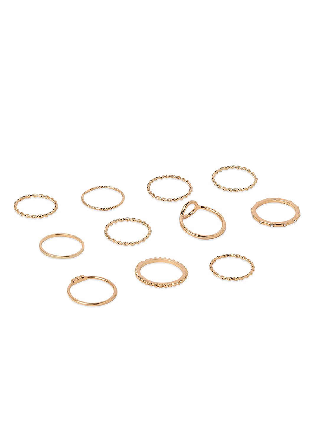 ZAVERI PEARLS 11-Piece Gold Tone Stackable Rings Set for Women - Elegant Fashion Jewelry Gift for Parties, Dating & Everyday Wear - ZPFK17721
