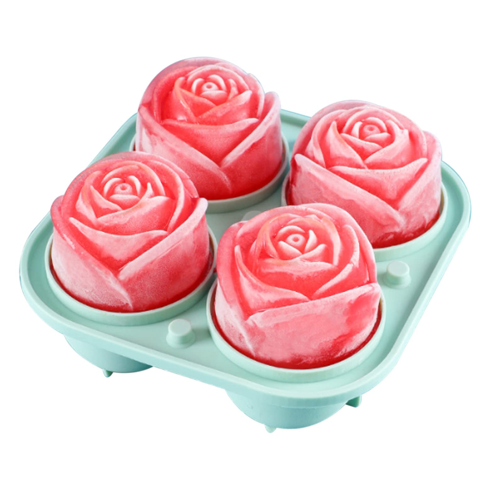 Rose Ice Cube Tray - 4-Piece 70ML Rose Shaped Ice Molds for Whiskey, Cocktails & Chilled Drinks | Perfect for Parties, Weddings & Romantic Date Nights (Green)