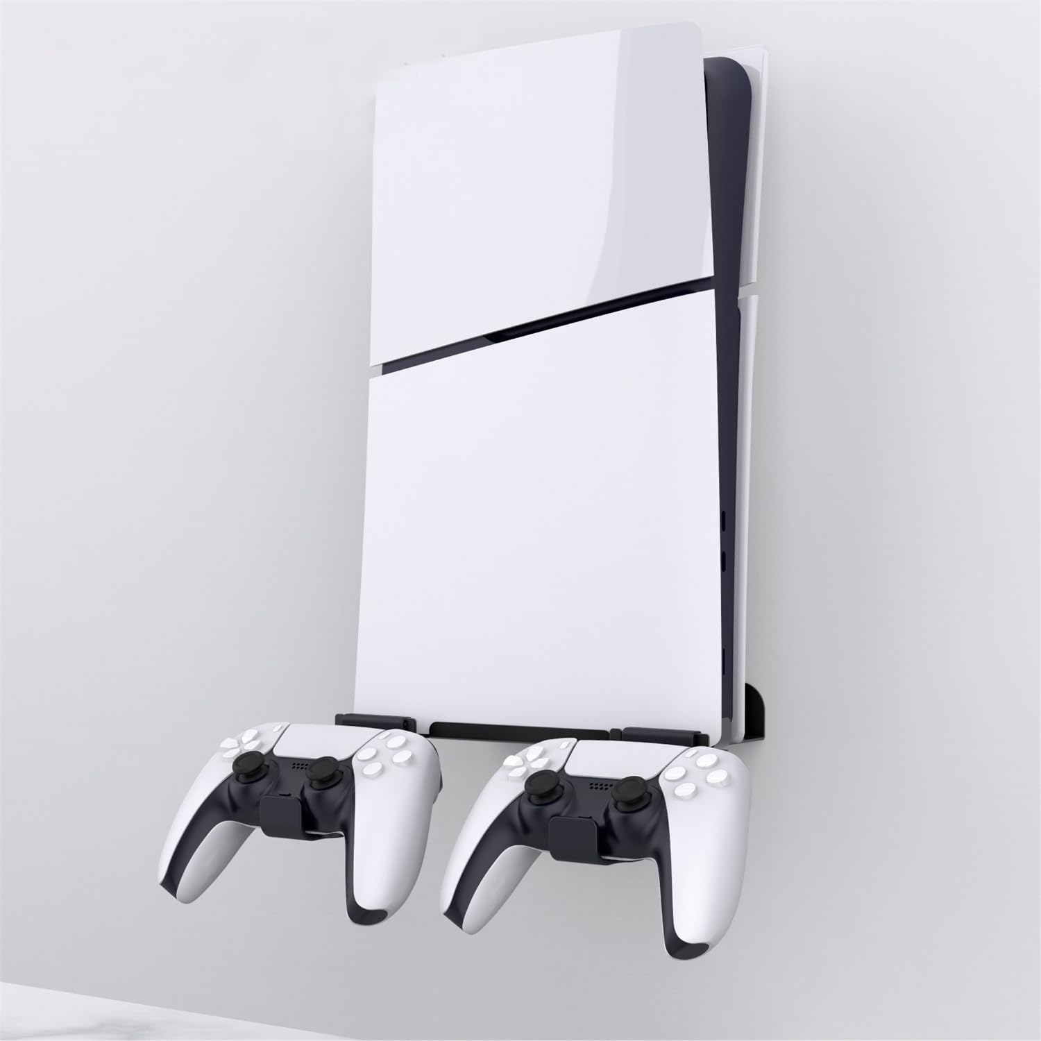 Scosao Wall Mount Bracket for PS5 Slim/PS5 Console (Disc/Digital Edition) - Heavy Duty Steel Mount with 2 Removable Controller Holders & Headphone Hook - Perfect for Gaming Room, Bedroom, and Space-Saving Setup