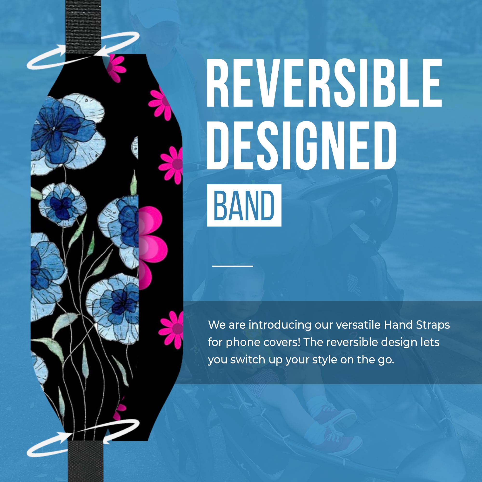 Universal Phone Grip Strap (2-Pack) - Reversible Phone Hand Strap for Secure Grip, Compatible with Most Phone Cases - Comfortable Phone Loop Holder for Easy Handling - Pink & Blue Flowers Design | Perfect for Running, Hiking, and Everyday Use