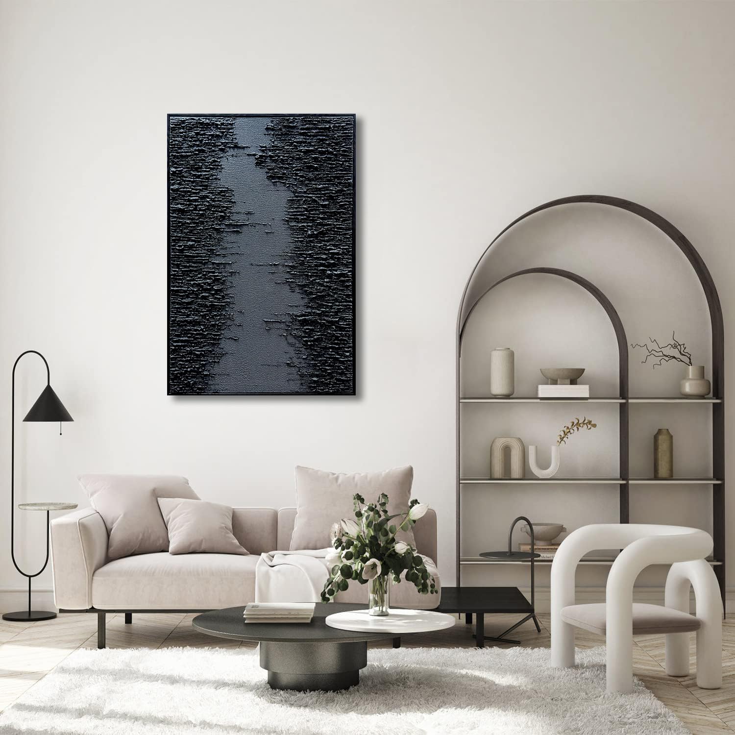 Framed Black Canvas Wall Art - Modern Abstract Oil Painting with Relief Texture - Elegant Home Decor for Living Room, Bedroom & Office - Perfect for Wall Decor & Interior Design