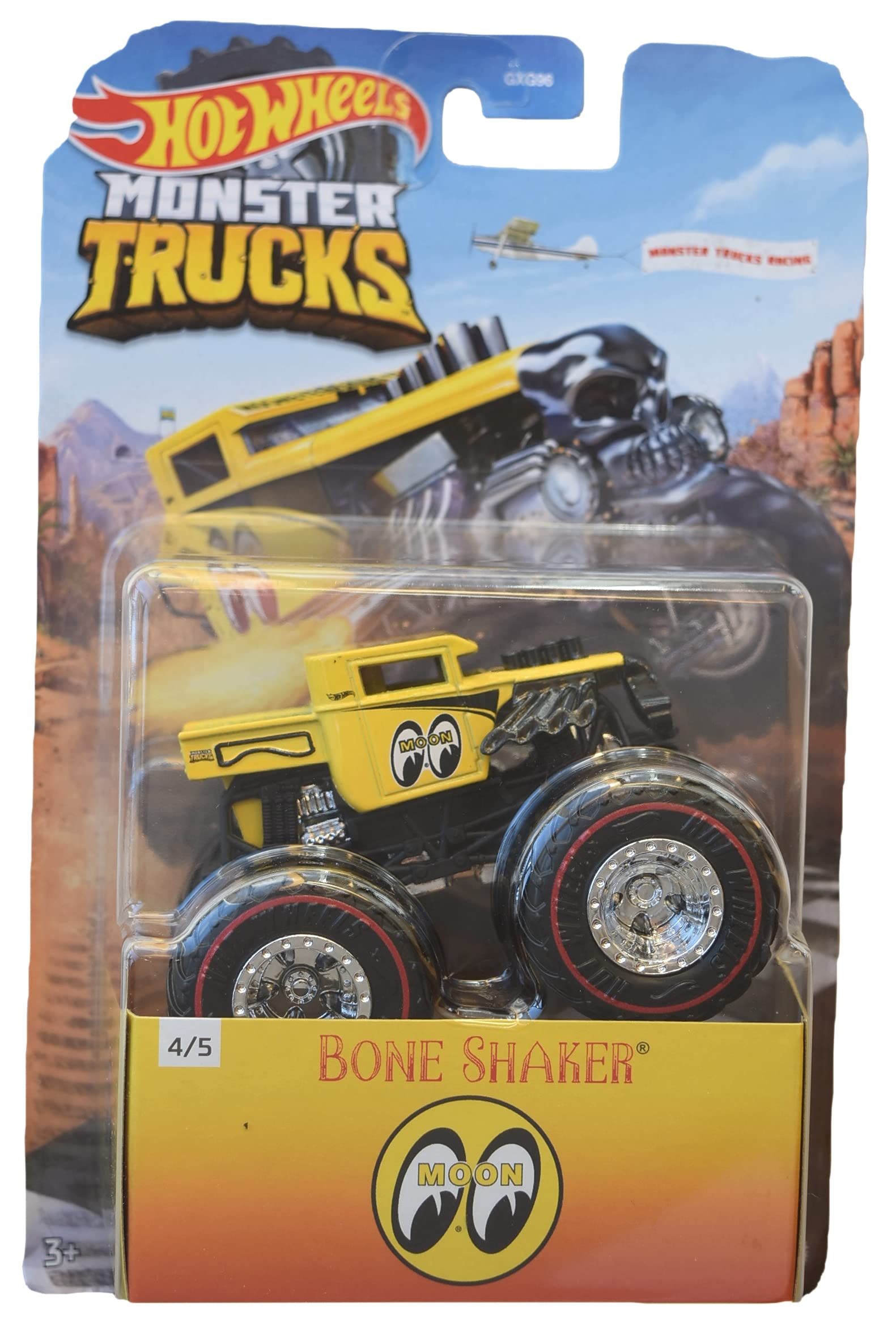 Hot Wheels Monster Trucks Bone Shaker Diecast Car - Yellow Moon Eyes Edition 4/5 Scale - Collectible Toy for Kids & Adults, Perfect for Playtime & Display