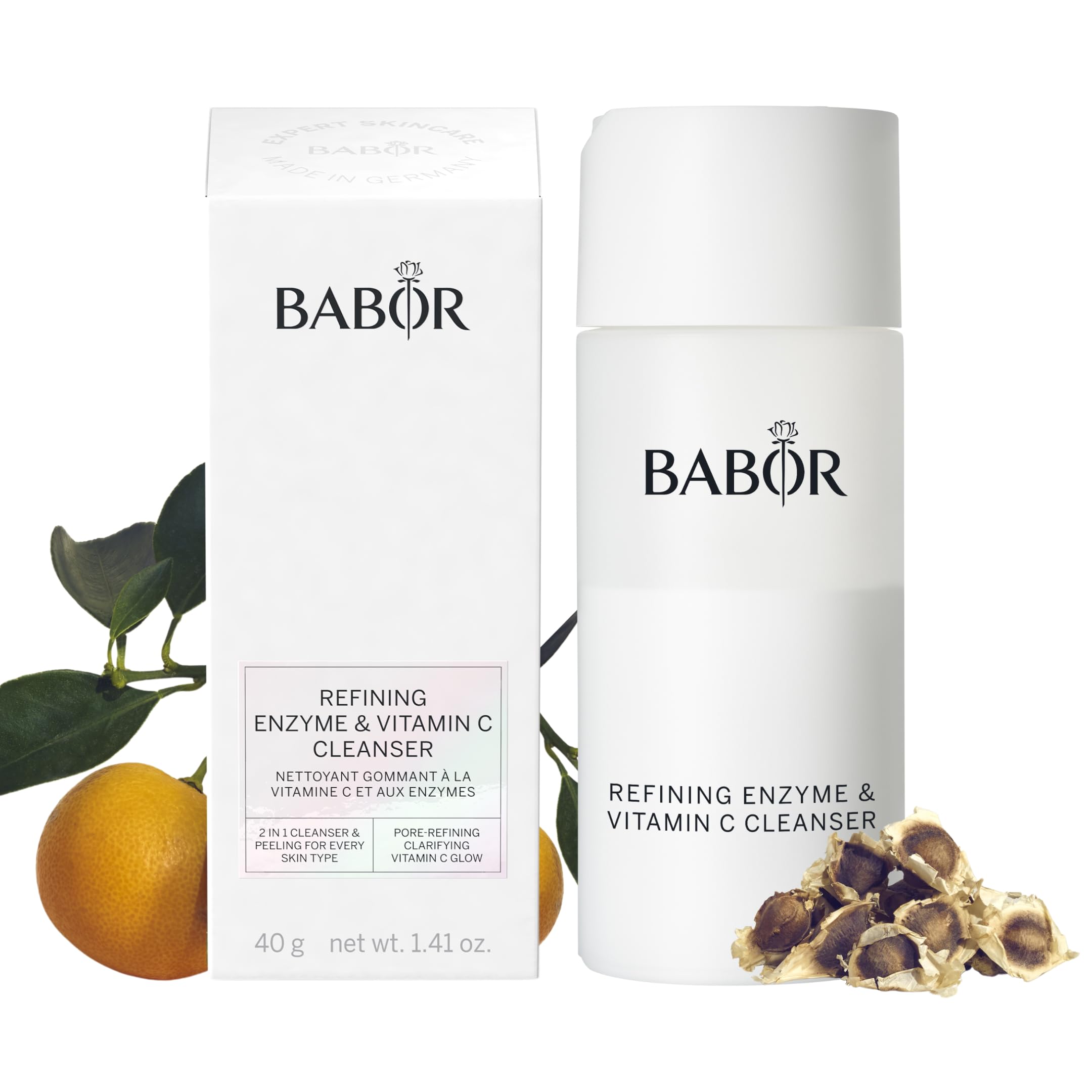 BABOR Refining Enzyme & Vitamin C Cleanser - Exfoliating Face Wash for Brightening & Smoothing Skin - Full & Travel Size Bundle - Perfect for Travel & Daily Skincare Routine