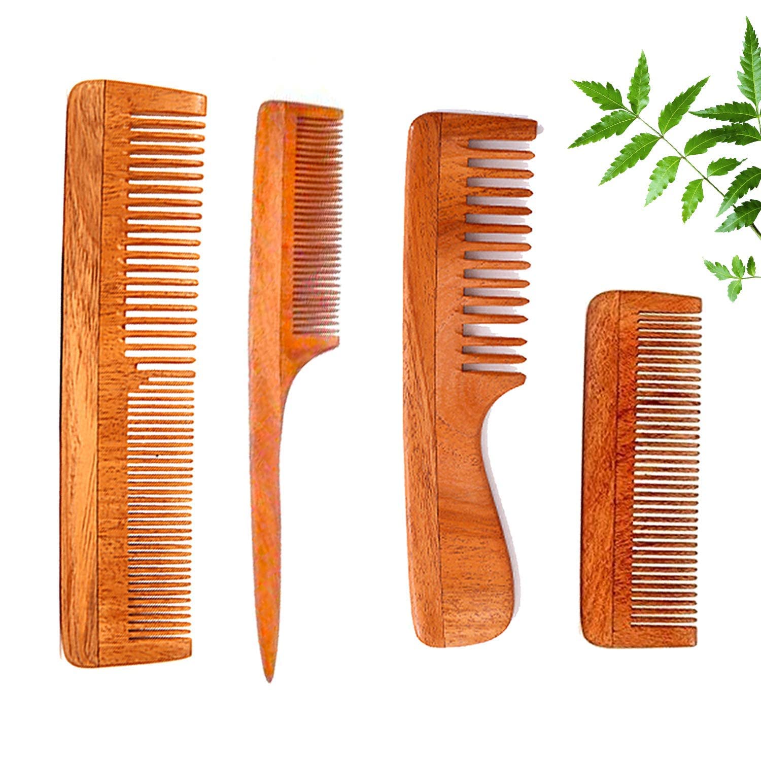 TONourish Neem Wooden Comb Set of 4 - Anti-Dandruff Hair Brush for Women & Men | Natural Ayurvedic Scalp Care for Healthy Hair Growth | Perfect for Daily Grooming & Travel