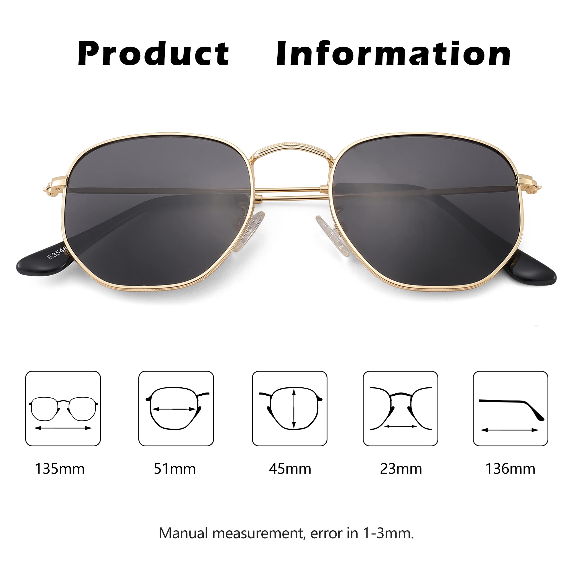 Acme Polarized Hexagon Sunglasses for Women & Men - UV Protection Square Metal Frame Sunglasses for Driving, Beach & Outdoor Activities