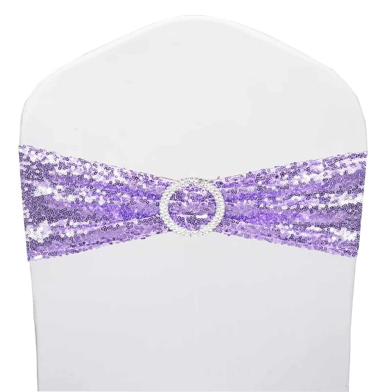 20 Pack Sequin Chair Sashes - Stretchy Spandex Decorative Bands with Shiny Sequins for Wedding, Party, Banquet & Home Decor (Lavender) - Perfect for Chair Backs, Table Centerpieces and Event Decorations