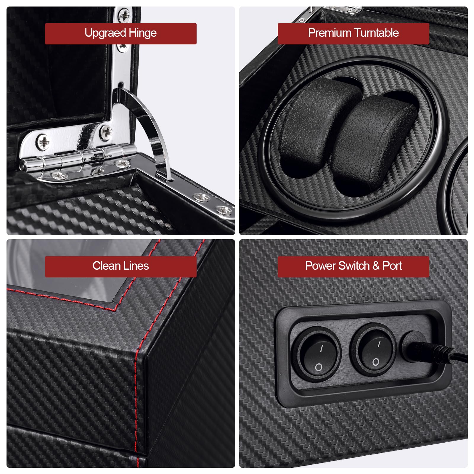 Premium Automatic Watch Winder for 6 Watches - Carbon Fiber Design with 4 Rotation Settings | Perfect for Luxury Watch Collection, Travel & Nightstand Storage
