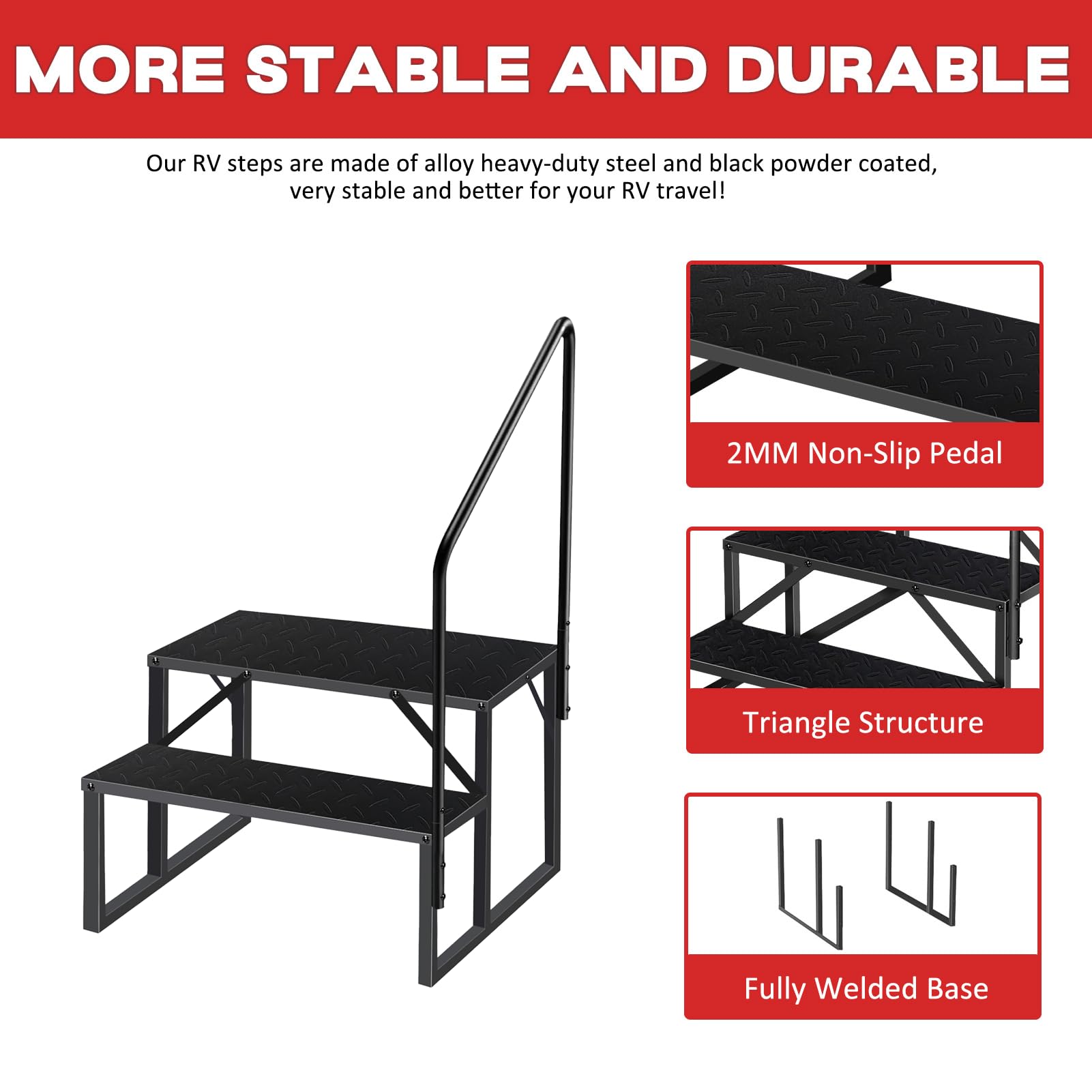 RV Steps with Handrail - 2 Step Anti-Slip Ladder 3.0 for Hot Tubs, Pools & Campers | Durable Outdoor Stairs for Safe Entry/Exit | Perfect for RV, Mobile Home & Above Ground Pool Safety