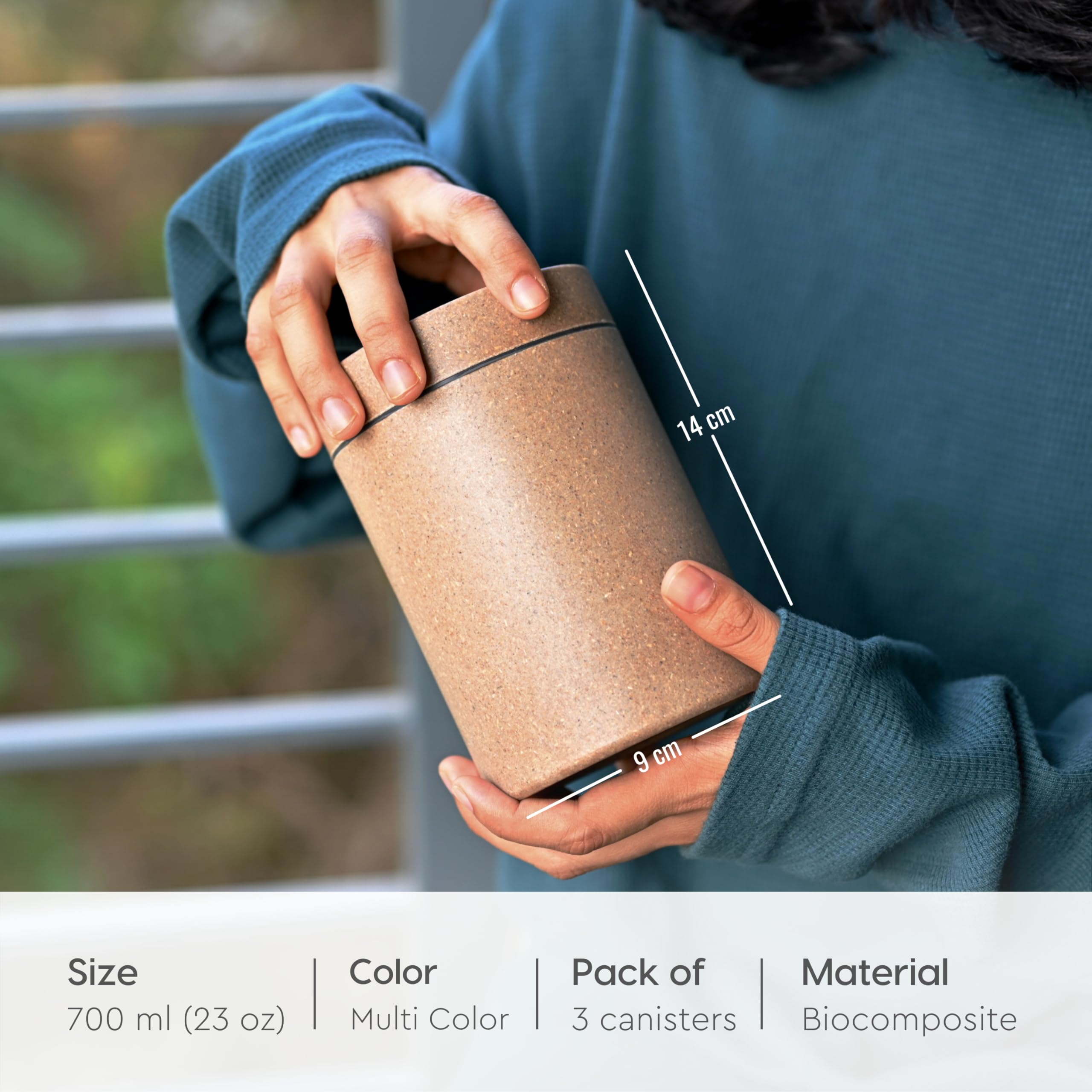 Eco-Friendly Food Storage Containers Set of 3 | 700ml Airtight Canisters with Lids | Microwave Safe | Made from Rice Husk & Bamboo Fibers | BPA-Free | Ideal for Pantry, Kitchen, Coffee, Tea, Sugar & Flour Storage