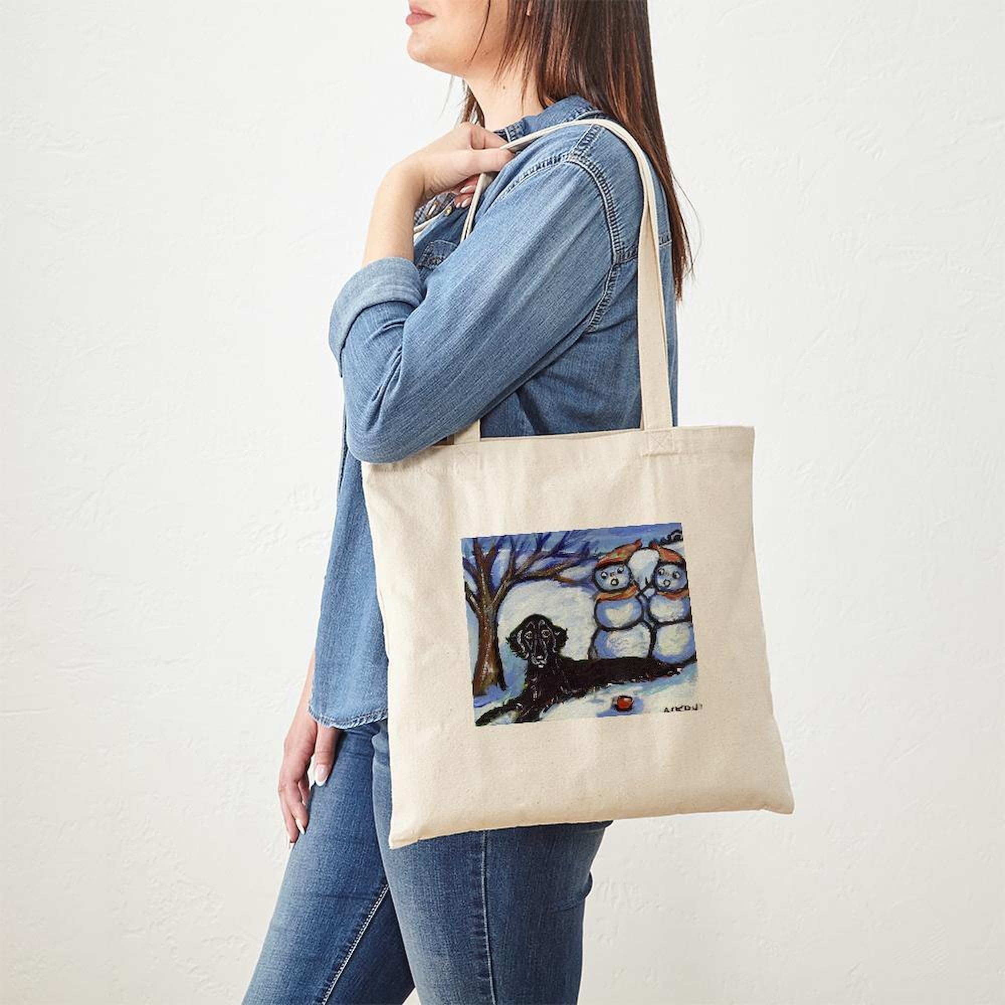 Flattie Winter Season Design Tote Bag - Natural Canvas Reusable Shopping Bag for Groceries, Beach & Everyday Use | Eco-Friendly & Durable