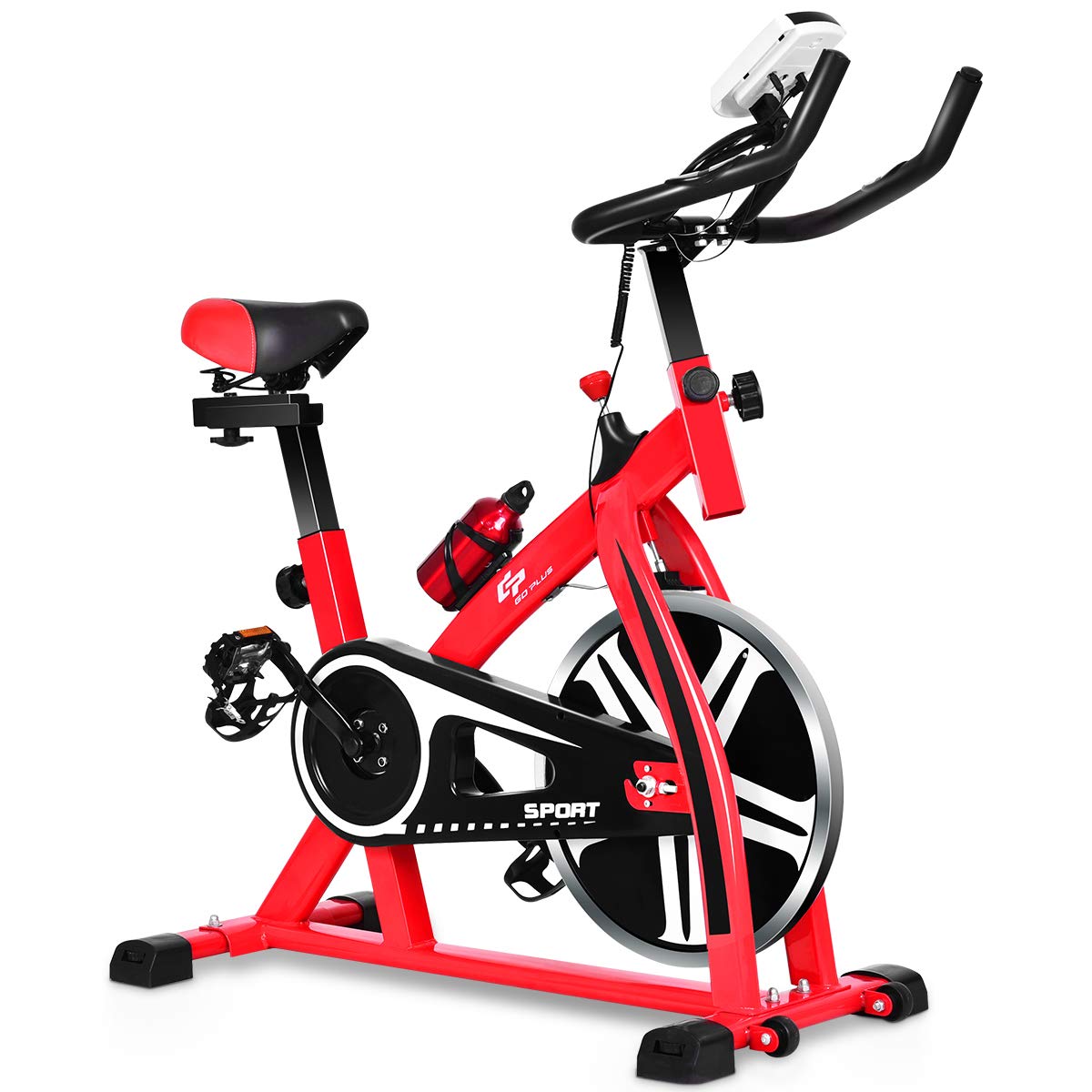 Goplus Indoor Cycling Bike - Stationary Exercise Bike with Heavy Flywheel, LCD Monitor & Water Bottle Holder | Cardio Fitness Cycle Trainer for Home Gym Workouts | Perfect for HIIT, Spinning & Endurance Training